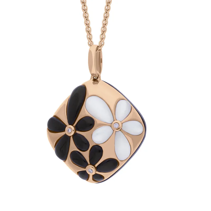 18ct Rose Gold Whitby Jet Mother of Pearl Diamond Necklace D