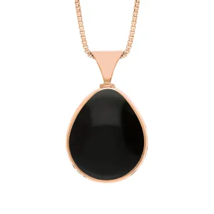 18ct Rose Gold Whitby Jet Mother of Pearl Hallmark Double Sided Pear-shaped Necklace