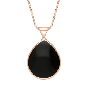18ct Rose Gold Whitby Jet Mother of Pearl King's Coronation Hallmark Double Sided Pear-shaped Necklace D