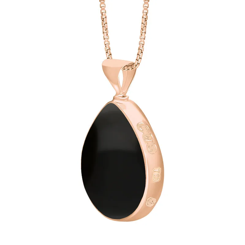 18ct Rose Gold Whitby Jet Mother of Pearl King's Coronation Hallmark Double Sided Pear-shaped Necklace D