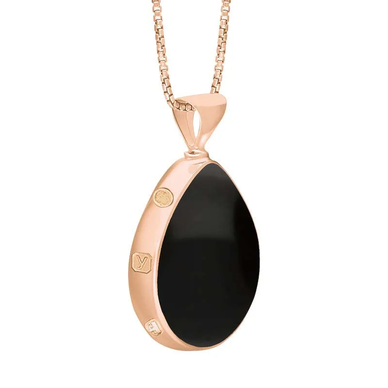 18ct Rose Gold Whitby Jet Mother of Pearl King's Coronation Hallmark Double Sided Pear-shaped Necklace D
