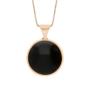 18ct Rose Gold Whitby Jet Mother of Pearl Queens Jubilee Hallmark Double Sided Round Necklace D