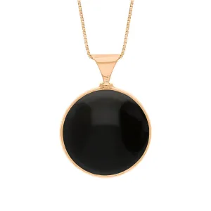 18ct Rose Gold Whitby Jet Mother of Pearl Queens Jubilee Hallmark Double Sided Round Necklace D