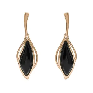 18ct Rose Gold Whitby Jet Open Marquise Drop Earrings