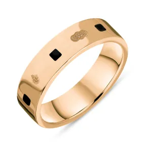 18ct Rose Gold Whitby Jet Queen's Jubilee Hallmark Princess Cut 5mm Ring D