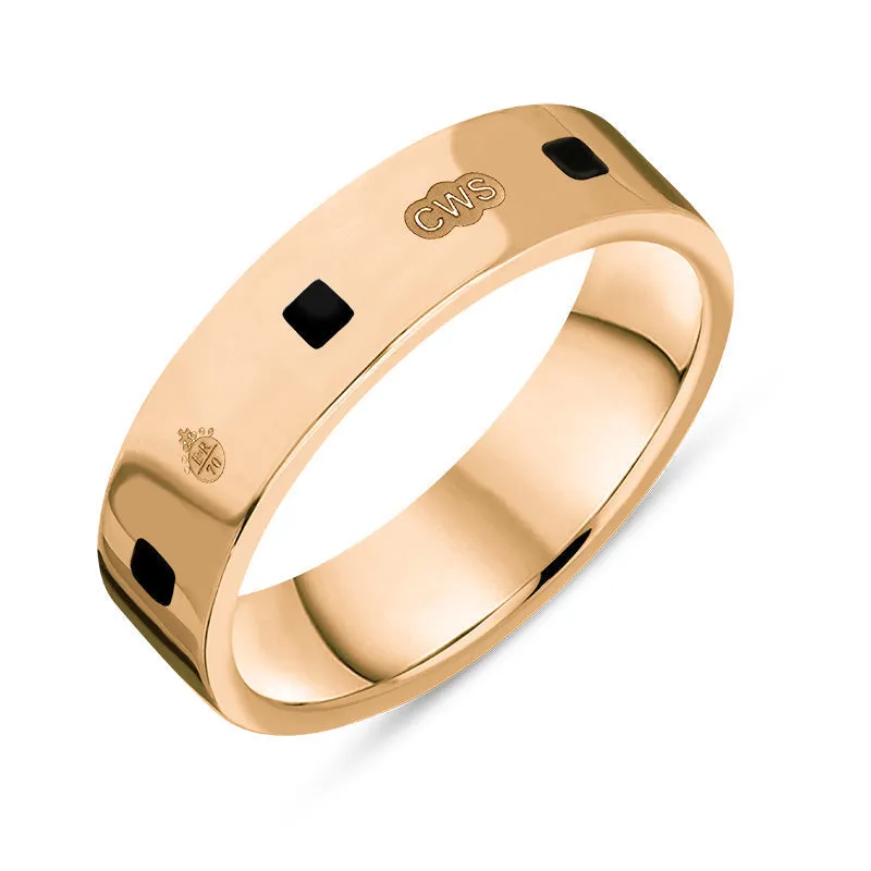 18ct Rose Gold Whitby Jet Queen's Jubilee Hallmark Princess Cut 5mm Ring D