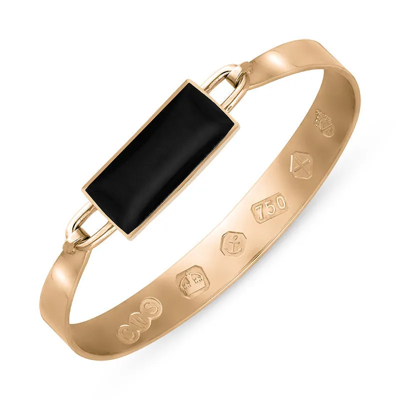 18ct Rose Gold Whitby Jet Queen's Jubilee Hallmark Wide Oblong Bangle D