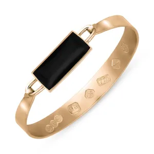 18ct Rose Gold Whitby Jet Queen's Jubilee Hallmark Wide Oblong Bangle D