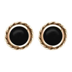 18ct Rose Gold Whitby Jet Round Twist Edge Stud Earrings