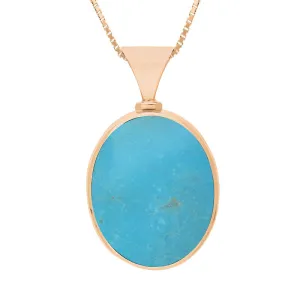 18ct Rose Gold Whitby Jet Turquoise Hallmark Double Sided Oval Necklace