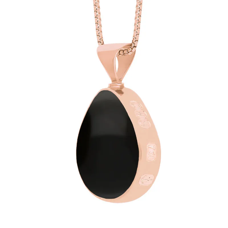 18ct Rose Gold Whitby Jet Turquoise King's Coronation Hallmark Double Sided Pear-shaped Necklace D