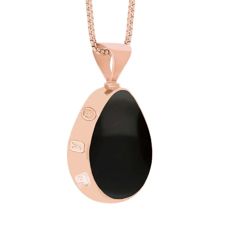 18ct Rose Gold Whitby Jet Turquoise King's Coronation Hallmark Double Sided Pear-shaped Necklace D