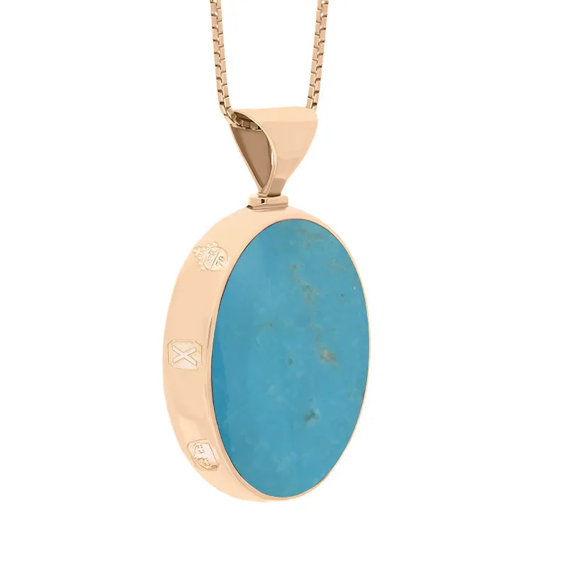 18ct Rose Gold Whitby Jet Turquoise Queens Jubilee Hallmark Double Sided Oval Necklace D