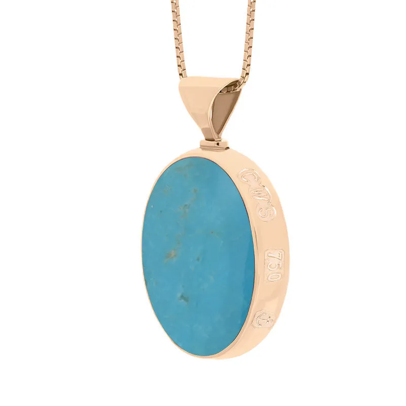 18ct Rose Gold Whitby Jet Turquoise Queens Jubilee Hallmark Double Sided Oval Necklace D