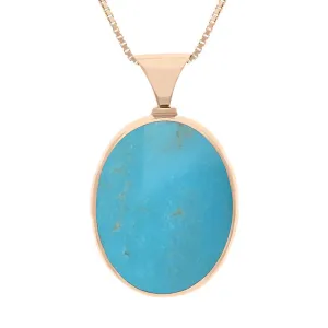 18ct Rose Gold Whitby Jet Turquoise Queens Jubilee Hallmark Double Sided Oval Necklace D
