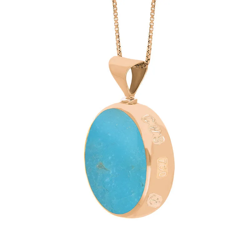 18ct Rose Gold Whitby Jet Turquoise Queens Jubilee Hallmark Double Sided Round Necklace D