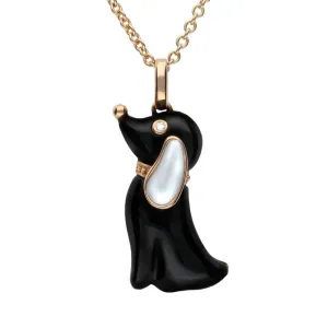 18ct Rose Gold Whitby Jet White Mother of Pearl Diamond Dog Necklace D