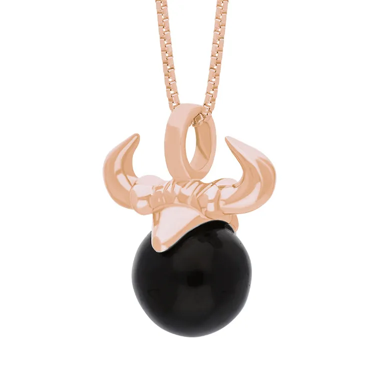 18ct Rose Gold Whitby Jet Zodiac Taurus 10mm Bead Pendant