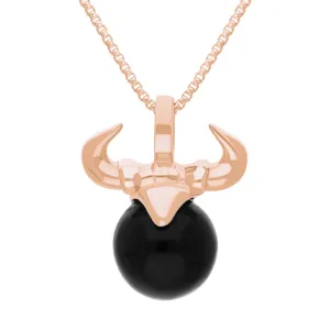 18ct Rose Gold Whitby Jet Zodiac Taurus 10mm Bead Pendant