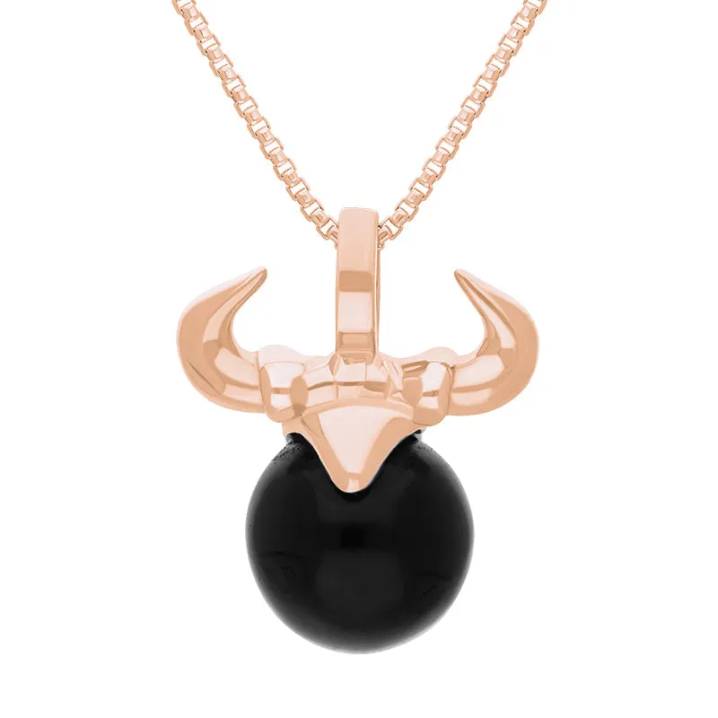 18ct Rose Gold Whitby Jet Zodiac Taurus 10mm Bead Pendant