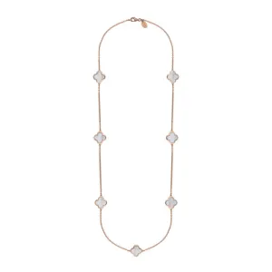 18ct Rose Gold White Mother of Pearl Bloom Four Leaf Clover Long Necklace