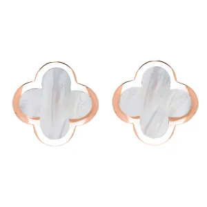 18ct Rose Gold White Mother of Pearl Bloom Four Leaf Clover Stud Earrings