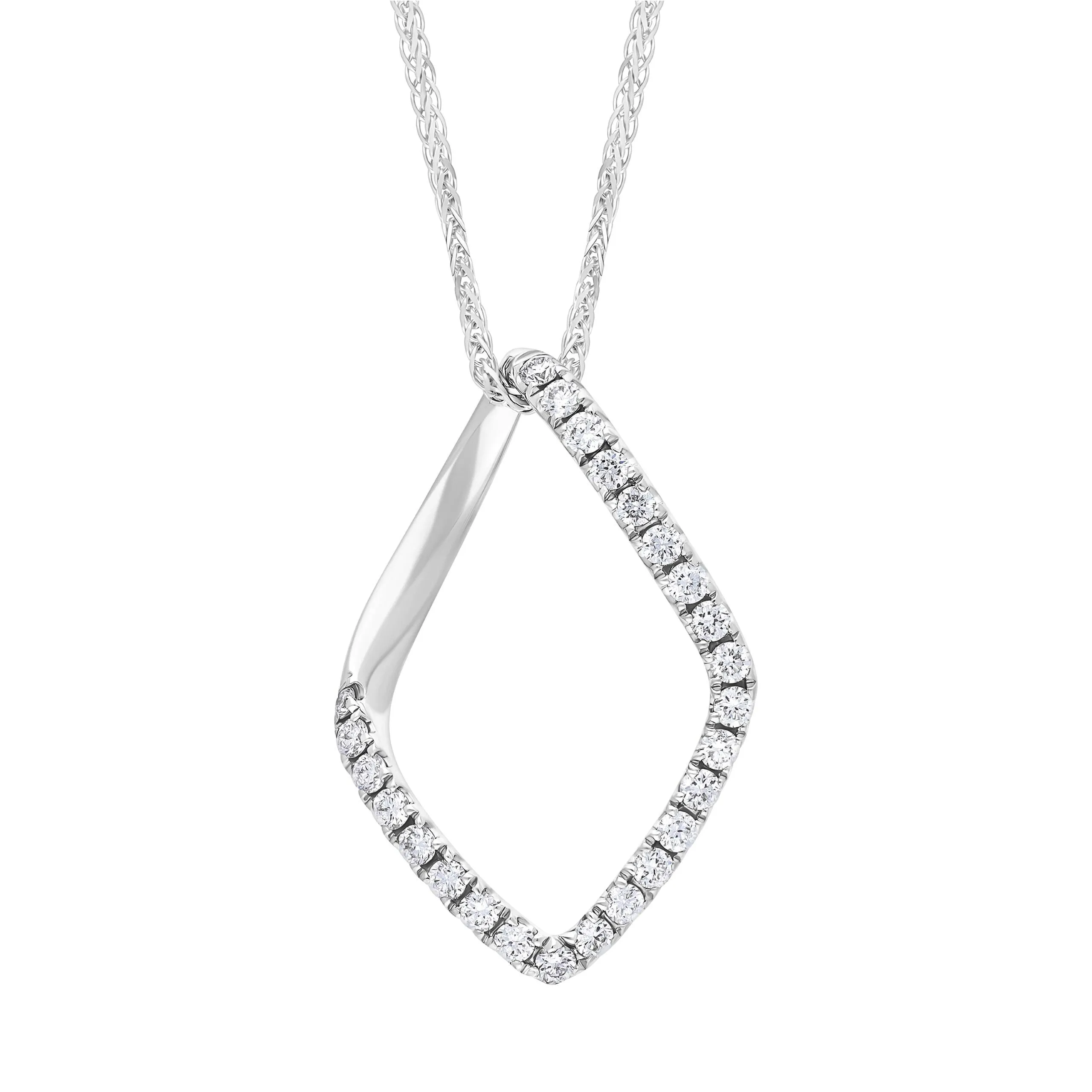 18ct White 0.28ct Diamond Lozenge Shape Grain Pendant & Chain