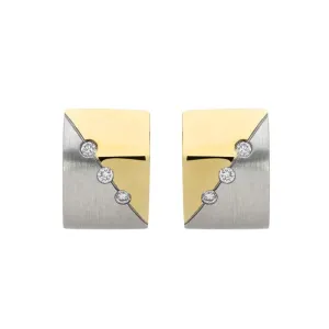 18ct White and Yellow Gold Diamond Engraved Hoop Earrings