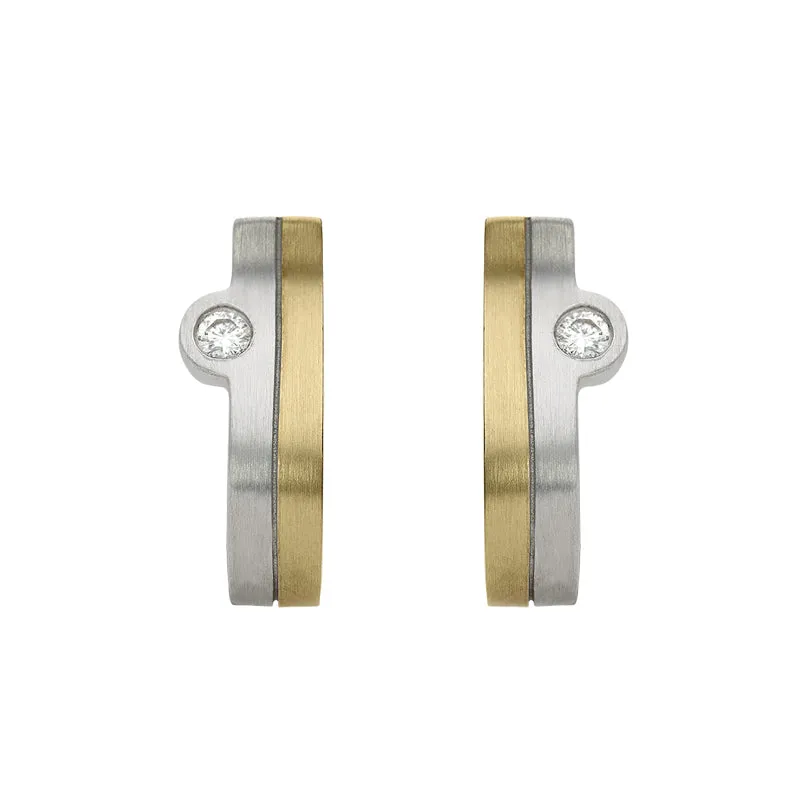 18ct White and Yellow Gold Diamond Satin Hoop Earrings