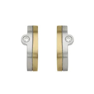 18ct White and Yellow Gold Diamond Satin Hoop Earrings