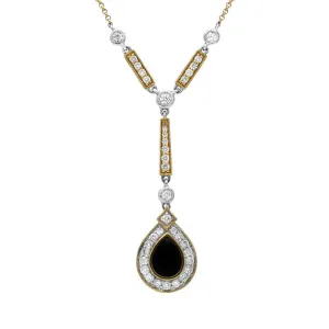 18ct White and Yellow Gold Whitby Jet 0.73ct Diamond Pear Drop Necklace