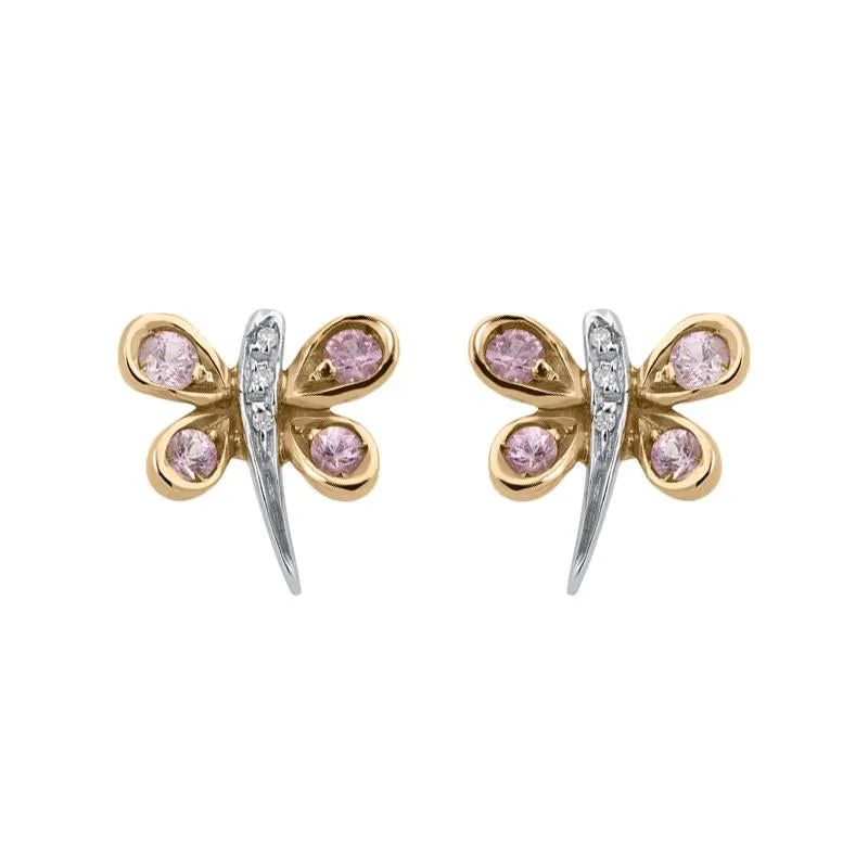 18ct White Gold 0.02ct Diamond Pink Sapphire Butterfly Earrings