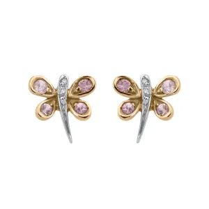 18ct White Gold 0.02ct Diamond Pink Sapphire Butterfly Earrings