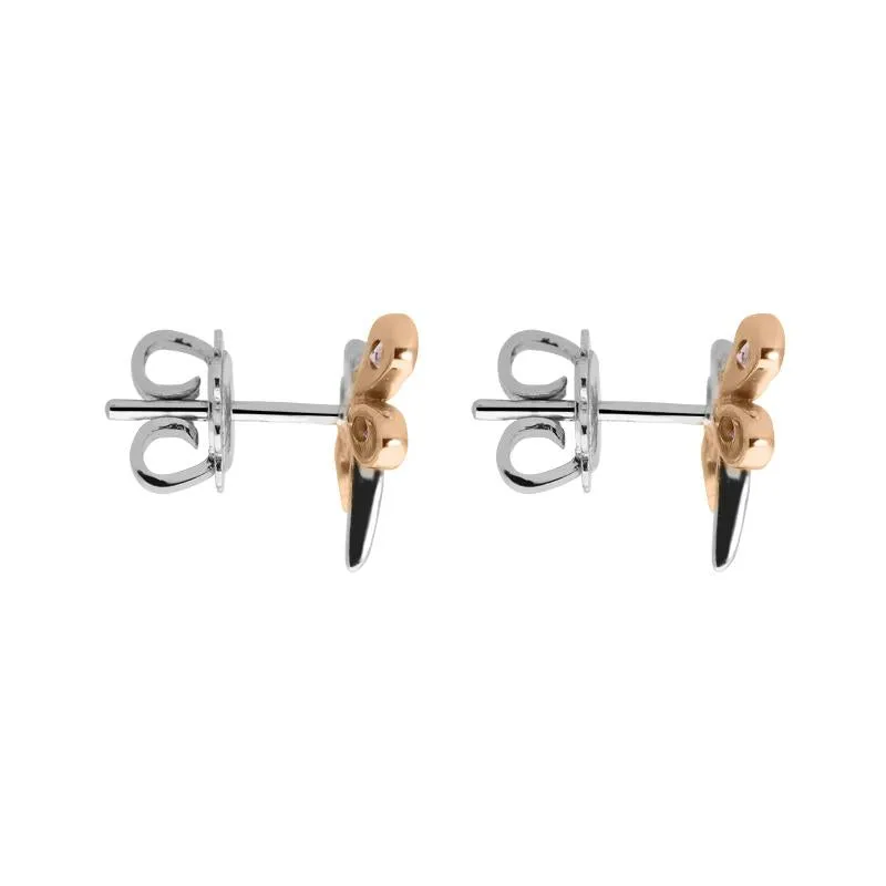 18ct White Gold 0.02ct Diamond Pink Sapphire Butterfly Earrings