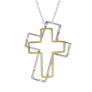 18ct White Gold 0.05ct Diamond Double Cross Necklace