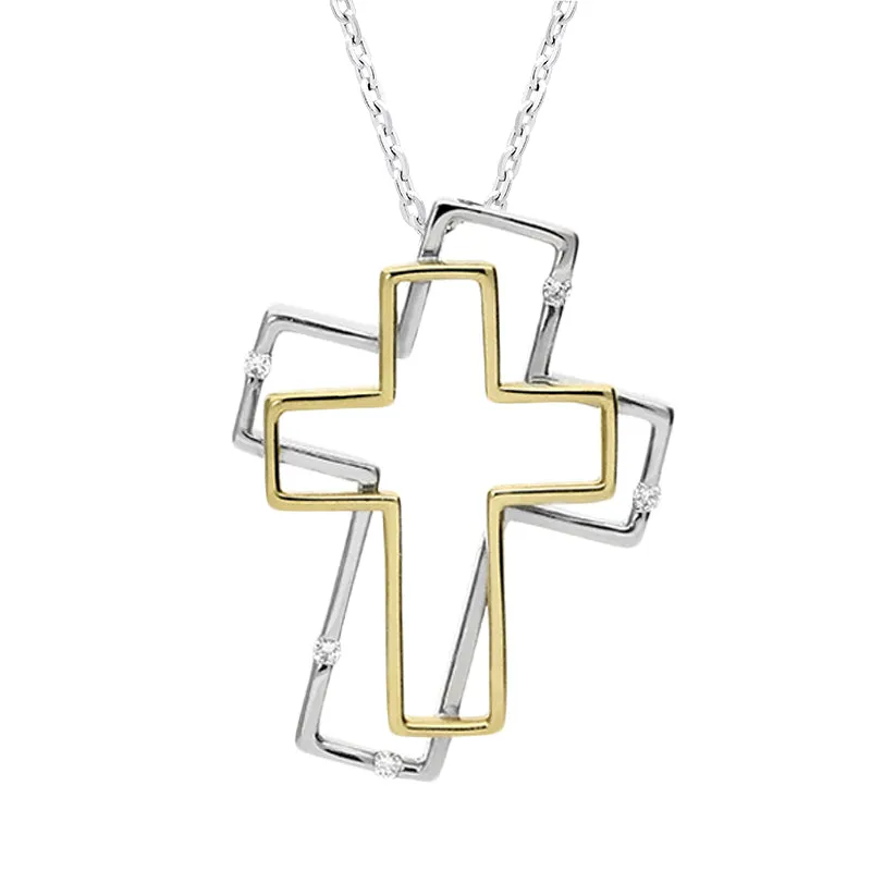 18ct White Gold 0.05ct Diamond Double Cross Necklace
