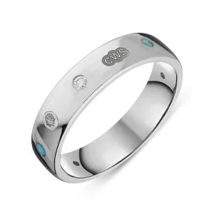 18ct White Gold 0.08ct Diamond Turquoise King's Coronation Hallmark 5mm Ring D