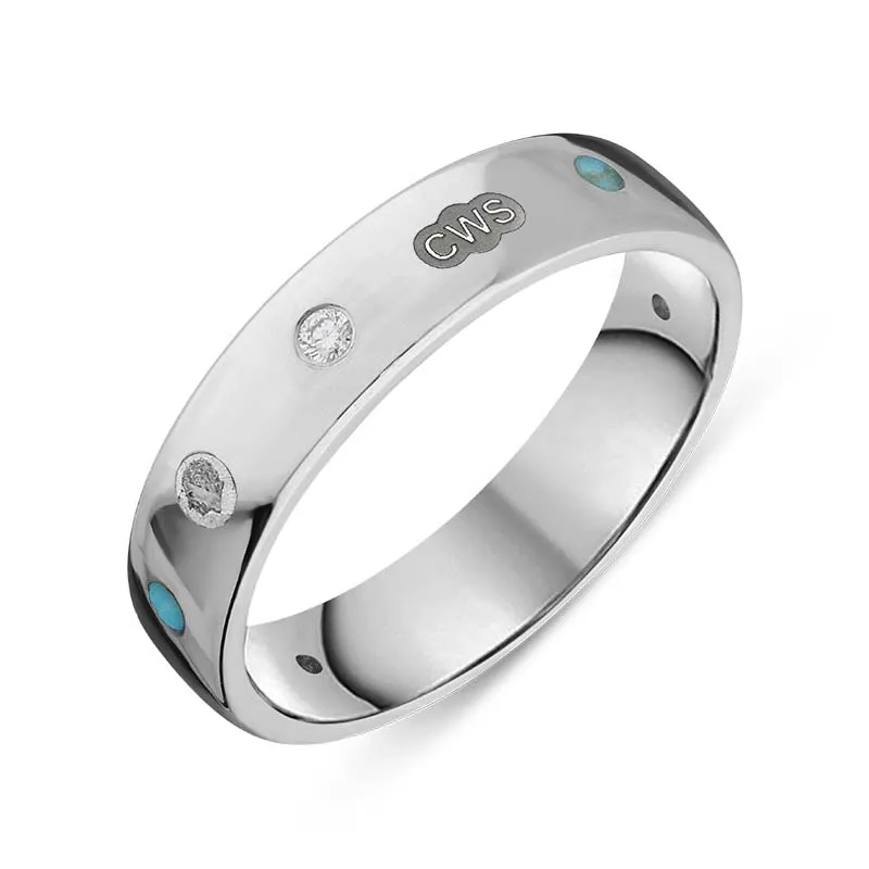18ct White Gold 0.08ct Diamond Turquoise King's Coronation Hallmark 5mm Ring D