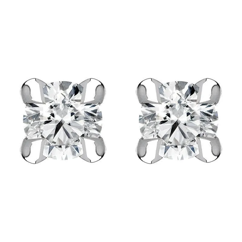 18ct White Gold 0.10ct Diamond Claw Set Solitaire Stud Earrings
