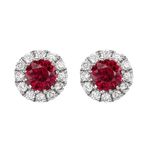 18ct White Gold 0.11ct Diamond Ruby Round Cluster Stud Earrings D