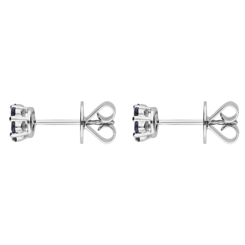 18ct White Gold 0.12ct Diamond 0.92ct Sapphire Cluster Earrings