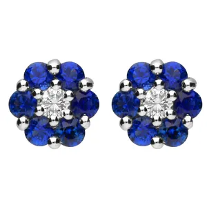 18ct White Gold 0.12ct Diamond 0.92ct Sapphire Cluster Earrings