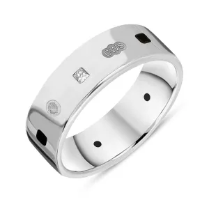 18ct White Gold 0.18ct Diamond Whitby Jet King's Coronation Hallmark Princess Cut 6mm Ring D