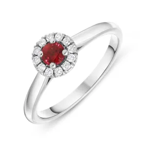18ct White Gold 0.22ct Ruby Diamond Halo Ring D