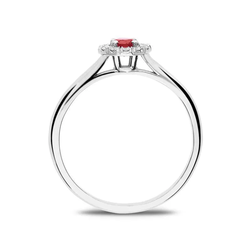 18ct White Gold 0.22ct Ruby Diamond Halo Ring D