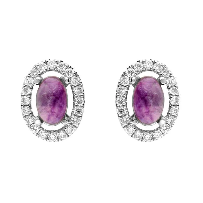 18ct White Gold 0.23ct Diamond Blue John Oval Stud Earrings