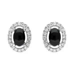 18ct White Gold 0.23ct Diamond Whitby Jet Oval Stud Earrings
