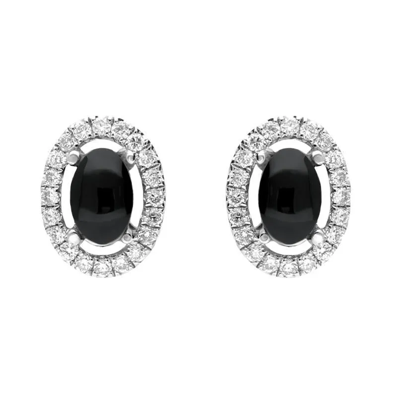 18ct White Gold 0.23ct Diamond Whitby Jet Oval Stud Earrings