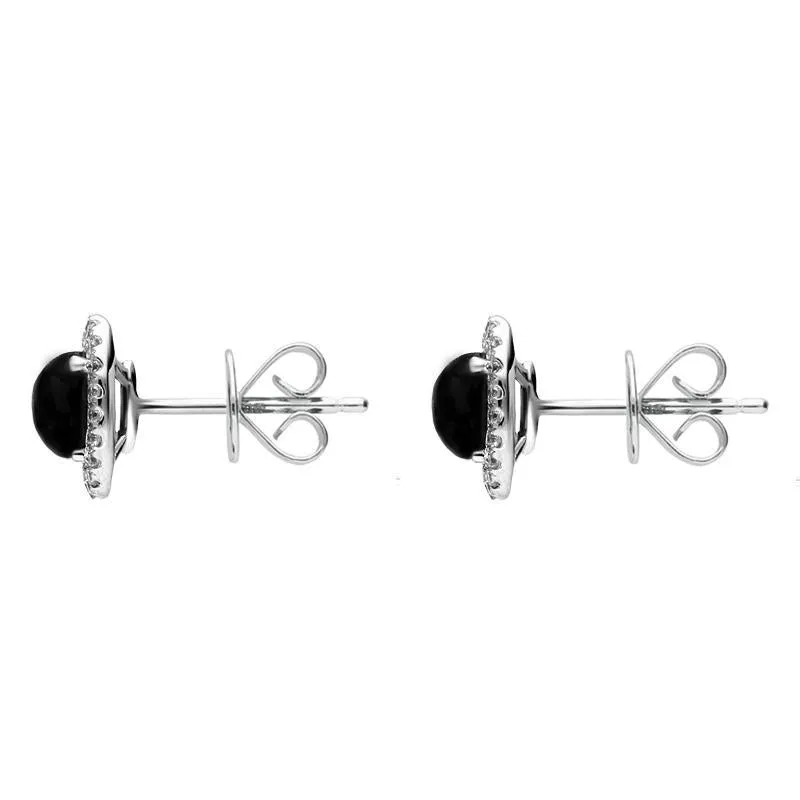 18ct White Gold 0.23ct Diamond Whitby Jet Oval Stud Earrings