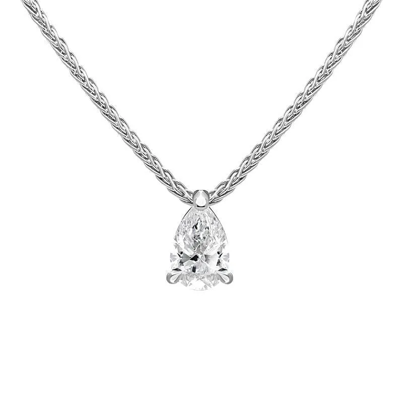 18ct White Gold 0.32ct Diamond Solitaire Pear Necklace